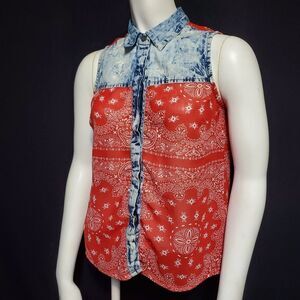 Fashion Web Red, White, & Blue Button Down Tank (S)